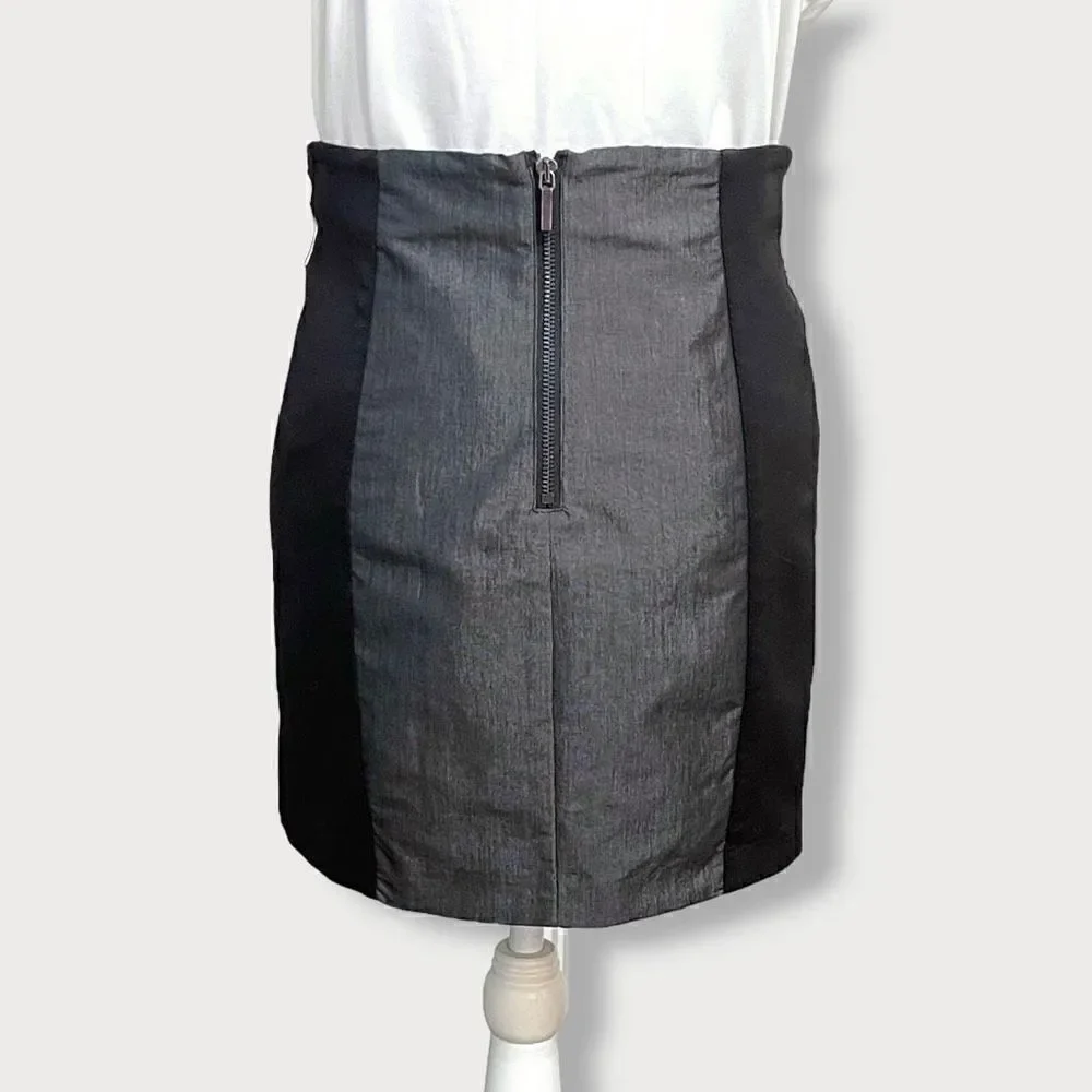 Bebe Black & Silver Stretchy Mini Skirt With Removable Elastic Belt Sz 8